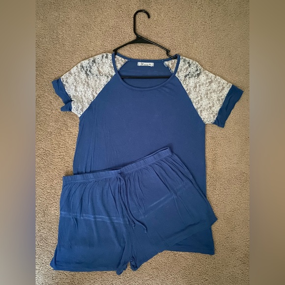 Other - Women's Blue Lace-Sleeve Pajama Set